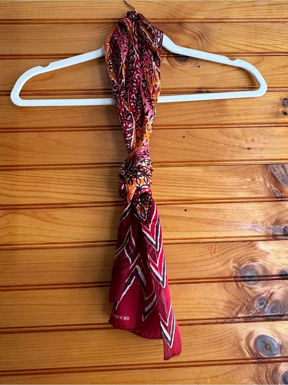 Jones New York 100% Silk Scarf Boho Geometric Paisley Burgundy Pink 60”